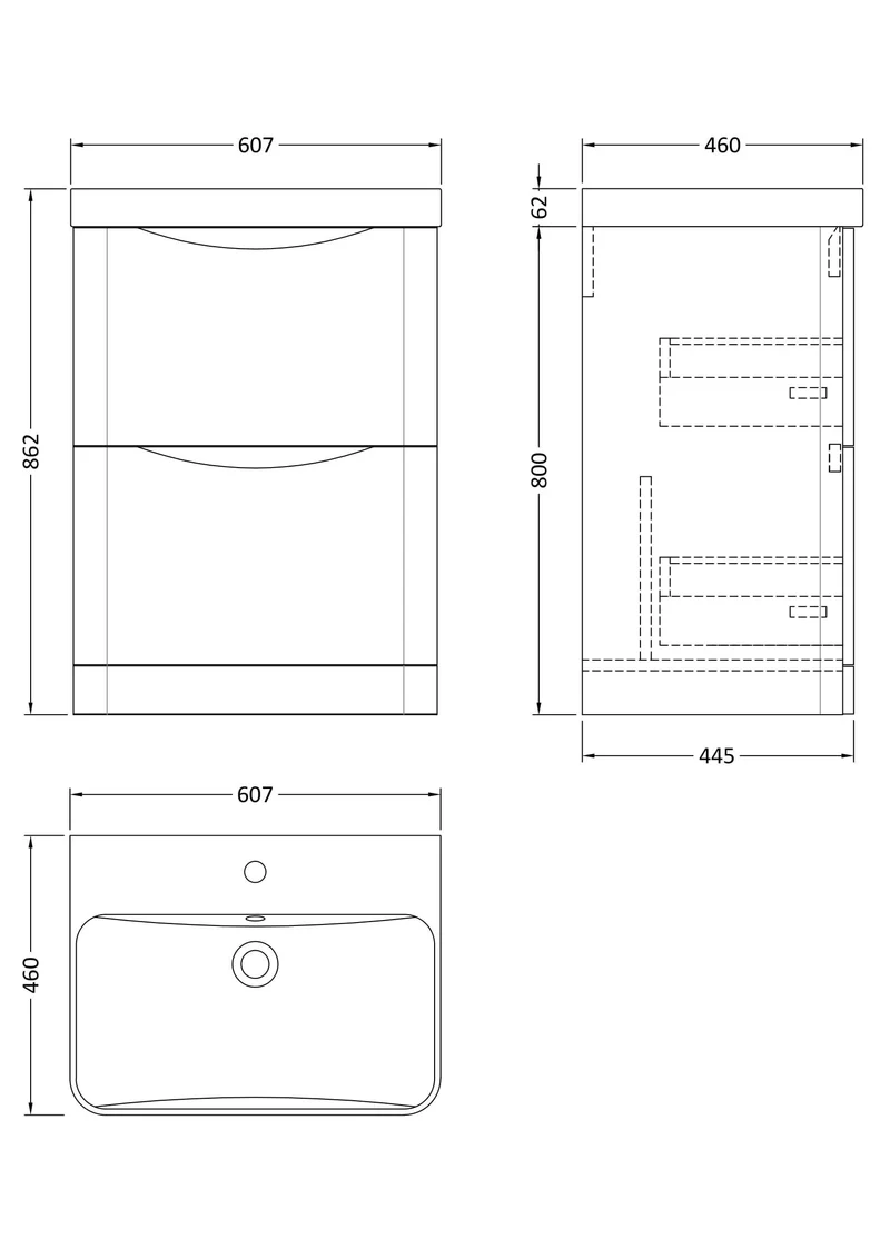 Lunar 600mm Floor Standing 2 Drawer Vanity & Thin Edge Ceramic Basin - Grey Satin