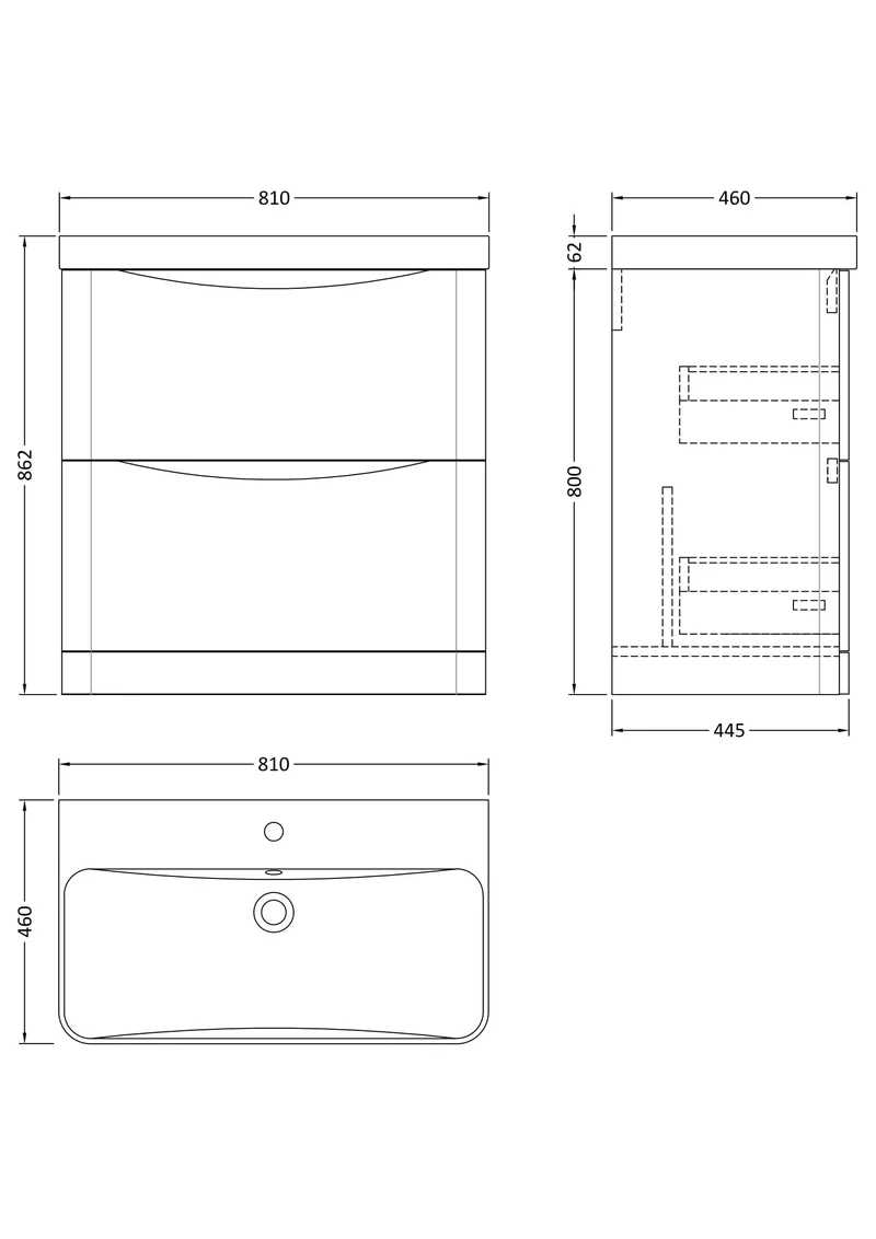 Lunar 800mm Floor Standing 2 Drawer Vanity & Thin Edge Ceramic Basin - Soft Black Satin