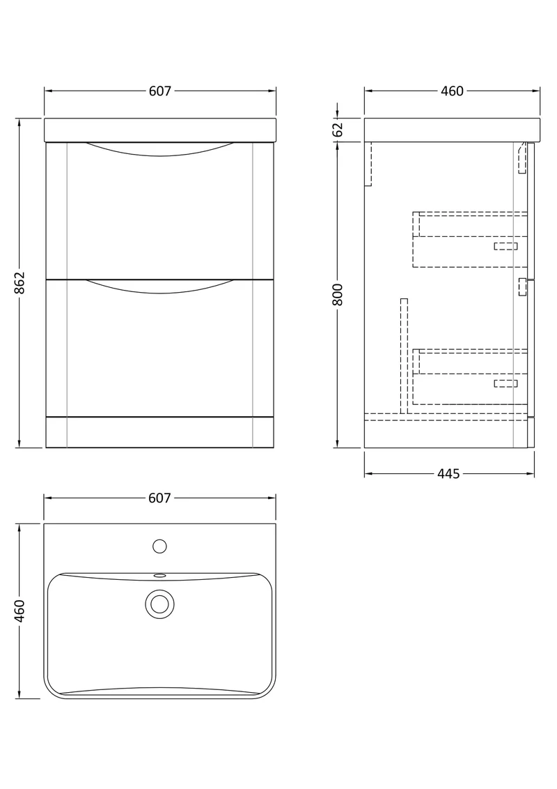 Lunar 600mm Floor Standing 2 Drawer Vanity & Thin Edge Ceramic Basin - White Satin