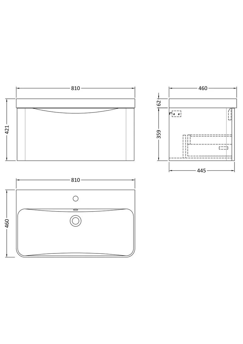 Lunar 800mm Wall Hung 1 Drawer Vanity & Thin Edge Ceramic Basin - Green Satin