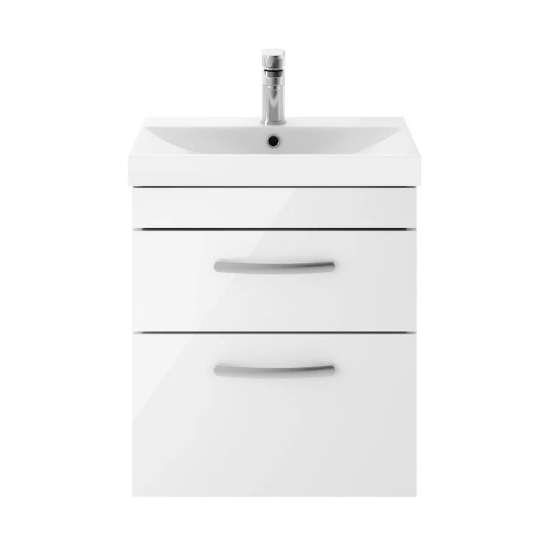Nuie Athena 500mm Wall Hung Vanity With Basin 3 Contemporary Gloss White MFC 589x510x390mm