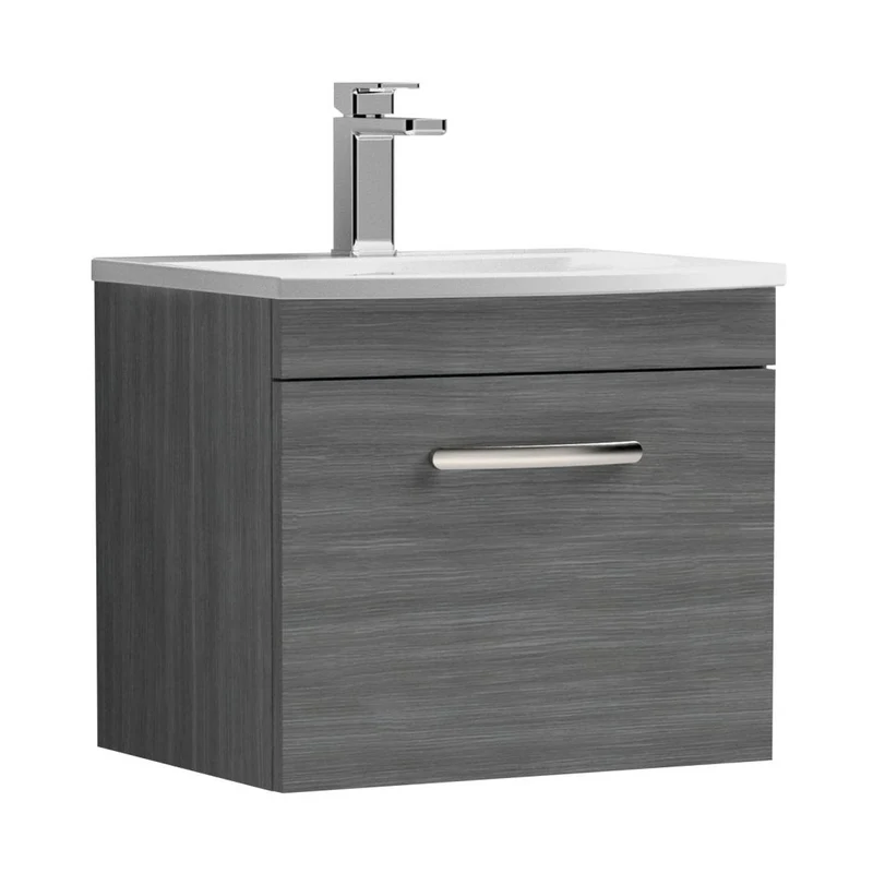 Nuie Athena 500mm Wall Hung Vanity With Basin 4 Contemporary Anthracite Woodgrain MFC 461x510x390mm - ATH011G