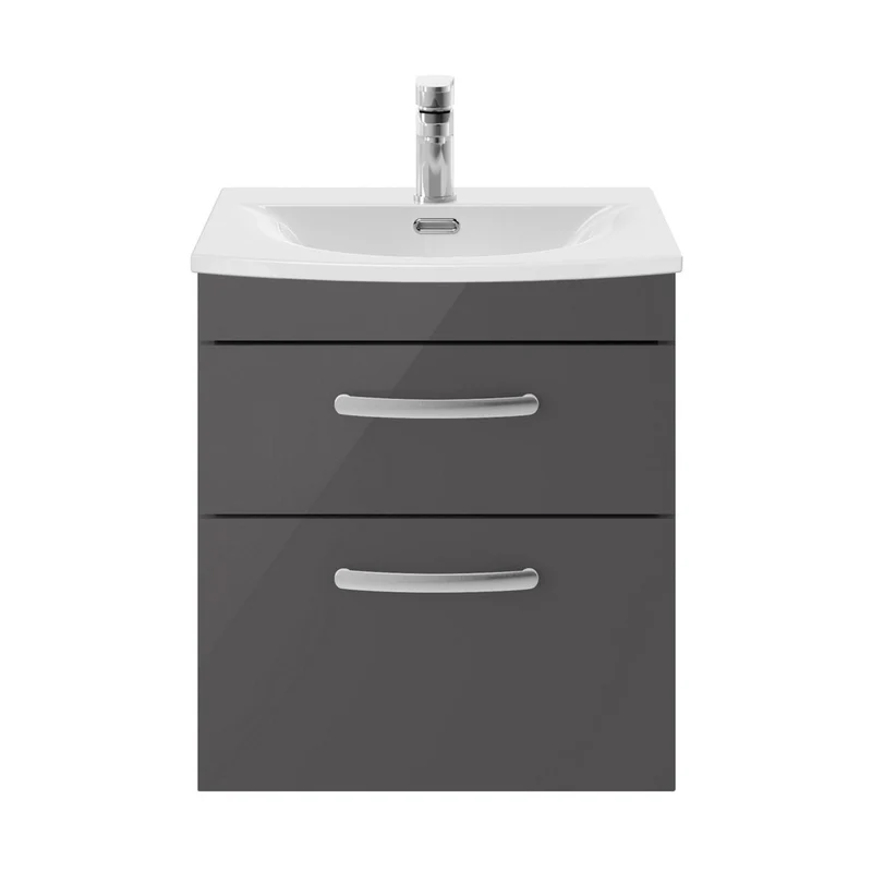 Nuie Athena 500mm Wall Hung Cabinet With Basin 4 Contemporary Gloss Grey MFC 461x510x390mm - ATH074G