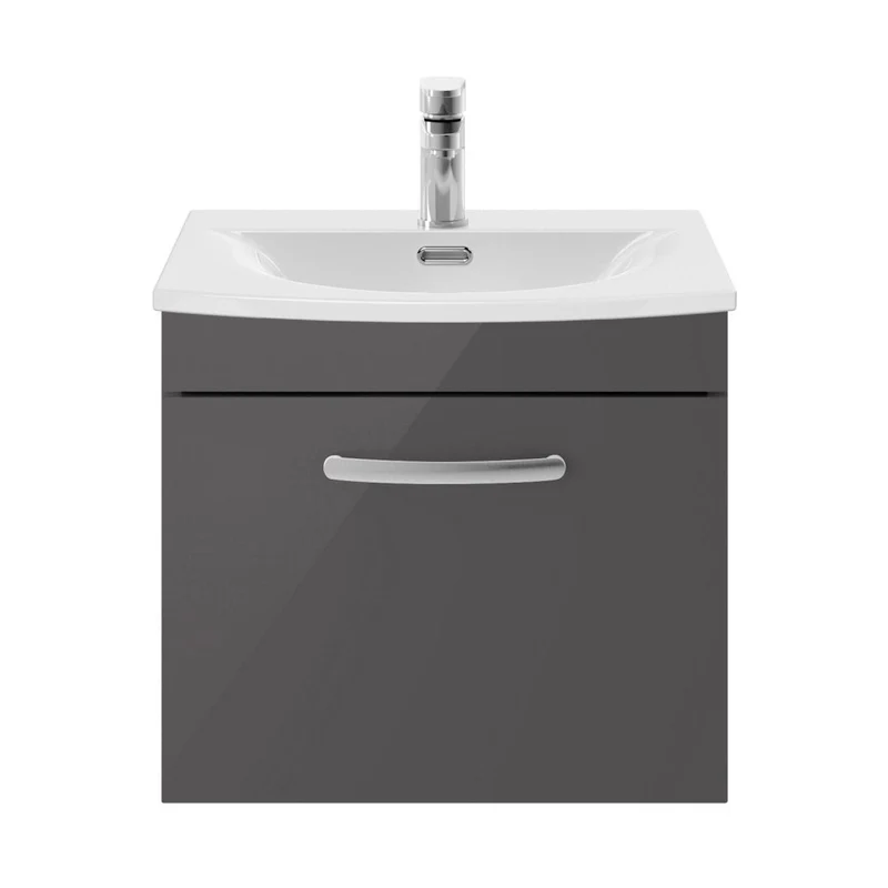 Nuie Athena 500mm Wall Hung Cabinet With Basin 4 Contemporary Gloss Grey MFC 461x510x390mm - ATH073G