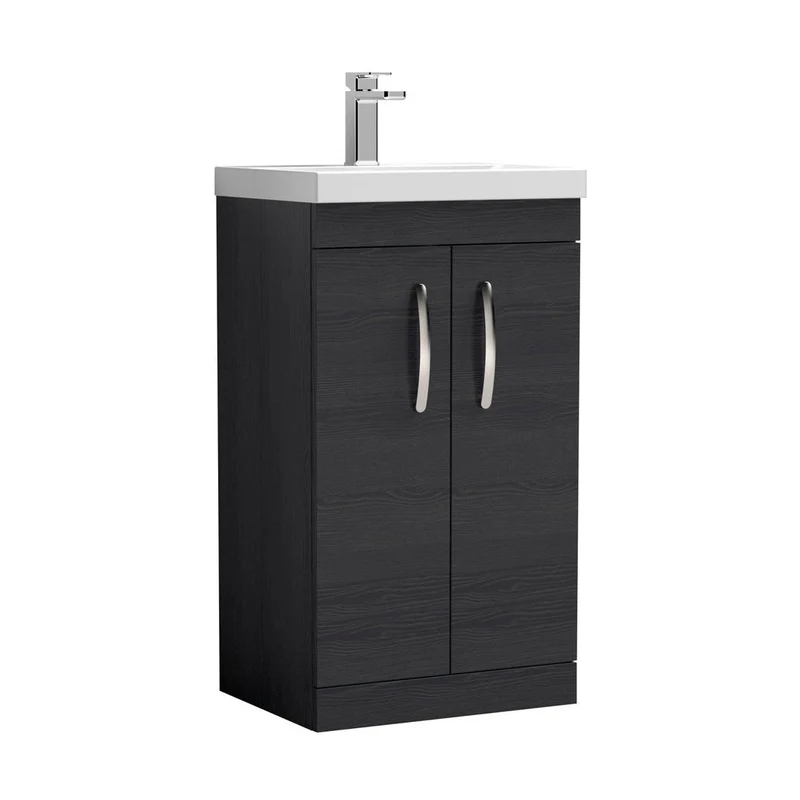 Nuie Athena 500mm Floor Standing Vanity With Basin 3 Contemporary Charcoal Black MFC 915x510x390mm