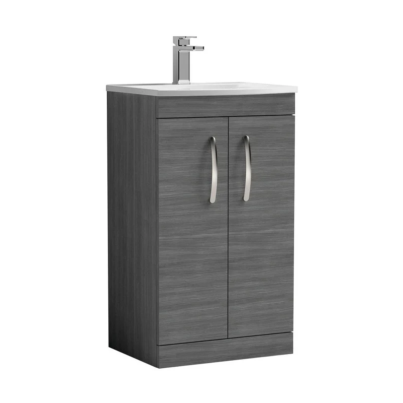 Nuie Athena 500mm Floor Standing Vanity With Basin 4 Contemporary Anthracite Woodgrain MFC 895x510x390mm