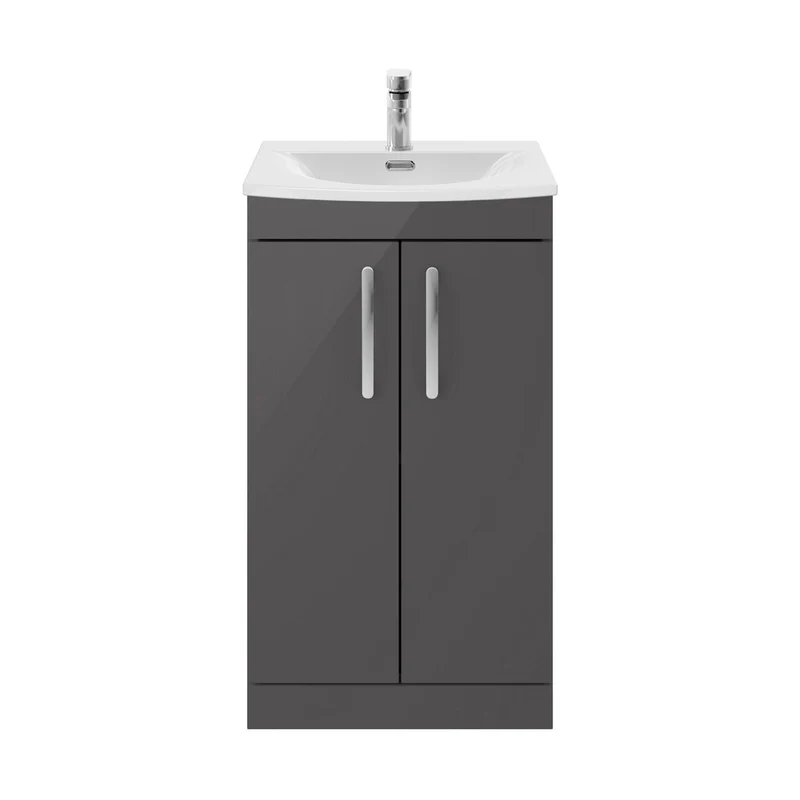 Nuie Athena 500mm Floor Standing Cabinet With Basin 4 Contemporary Gloss Grey MFC 895x510x390mm