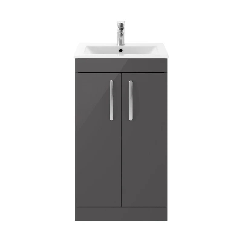 Nuie Athena 500mm Floor Standing Cabinet With Basin 2 Contemporary Gloss Grey MFC 883x505x395mm