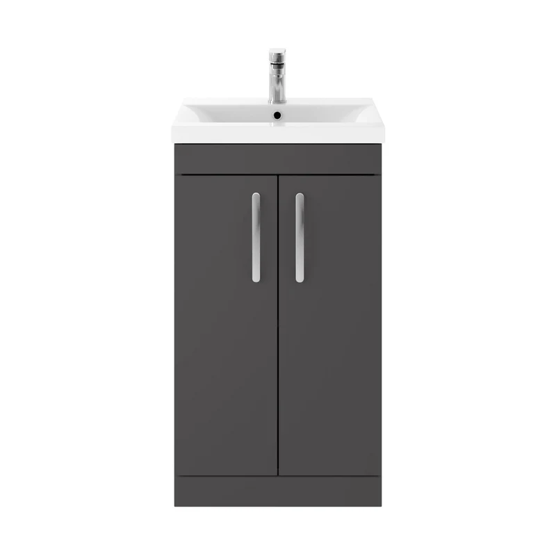 Nuie Athena 500mm Floor Standing Cabinet With Basin 1 Contemporary Gloss Grey MFC 905x510x390mm