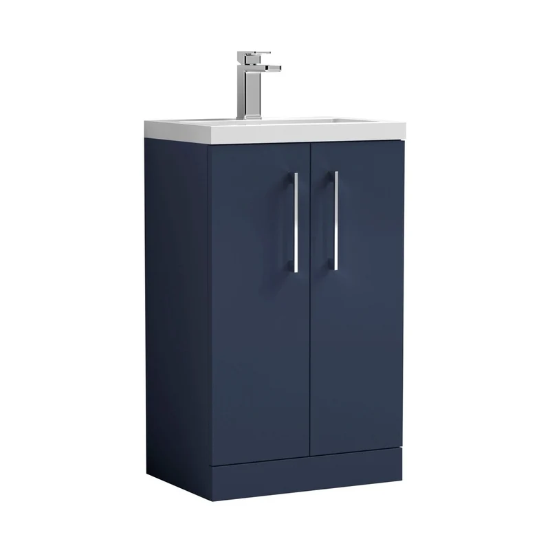 Nuie Arno Compact 500mm Floor Standing 2-door Vanity & Ceramic Basin Contemporary Midnight Blue MFC Painted Matt 840x510x360mm