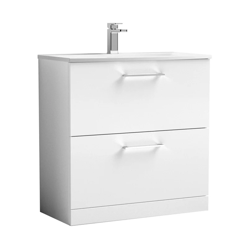 Nuie Arno 800mm Floor Standing 2 Drawer Vanity & Basin 4 Contemporary Gloss White MFC 830x810x440mm