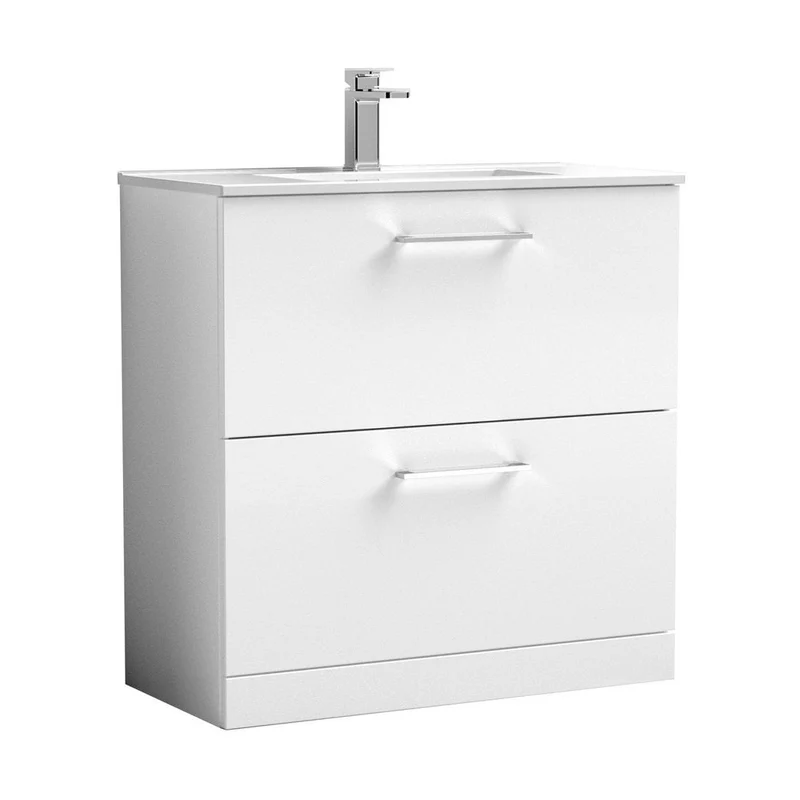 Nuie Arno 800mm Floor Standing 2 Drawer Vanity & Basin 2 Contemporary Gloss White MFC 815x800x390mm