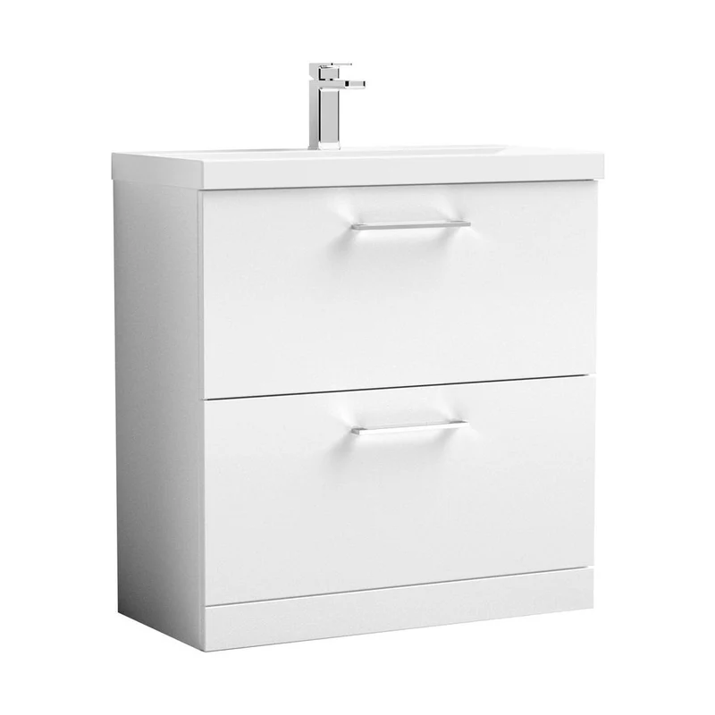 Nuie Arno 800mm Floor Standing 2 Drawer Vanity & Basin 1 Contemporary Gloss White MFC 850x810x390mm