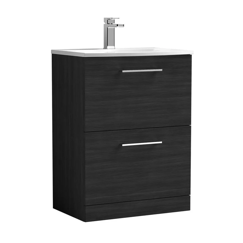 Nuie Arno 600mm Floor Standing 2 Drawer Vanity & Basin 4 Contemporary Charcoal Black MFC 830x610x440mm