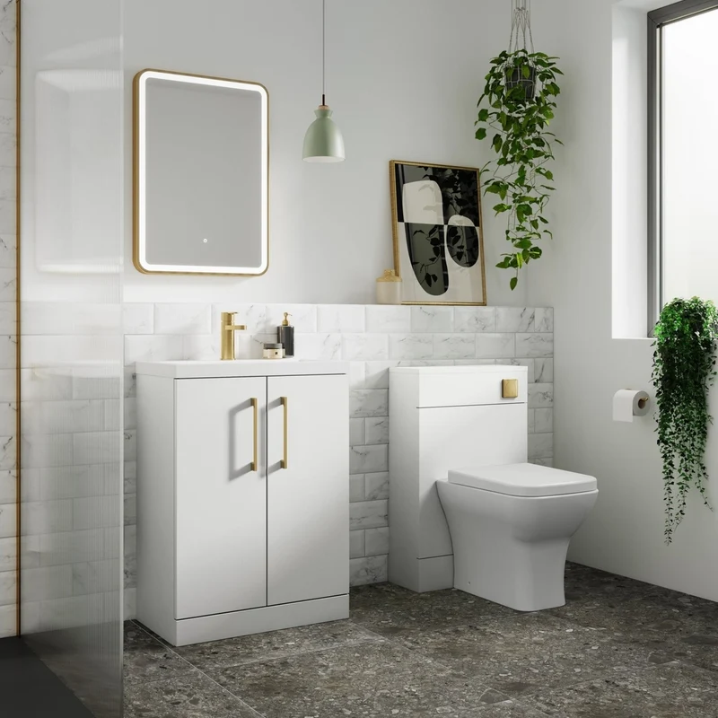 Nuie Arno 600mm Floor Standing 2 Door Vanity & Basin 1 Contemporary Gloss White MFC 840x610x390mm