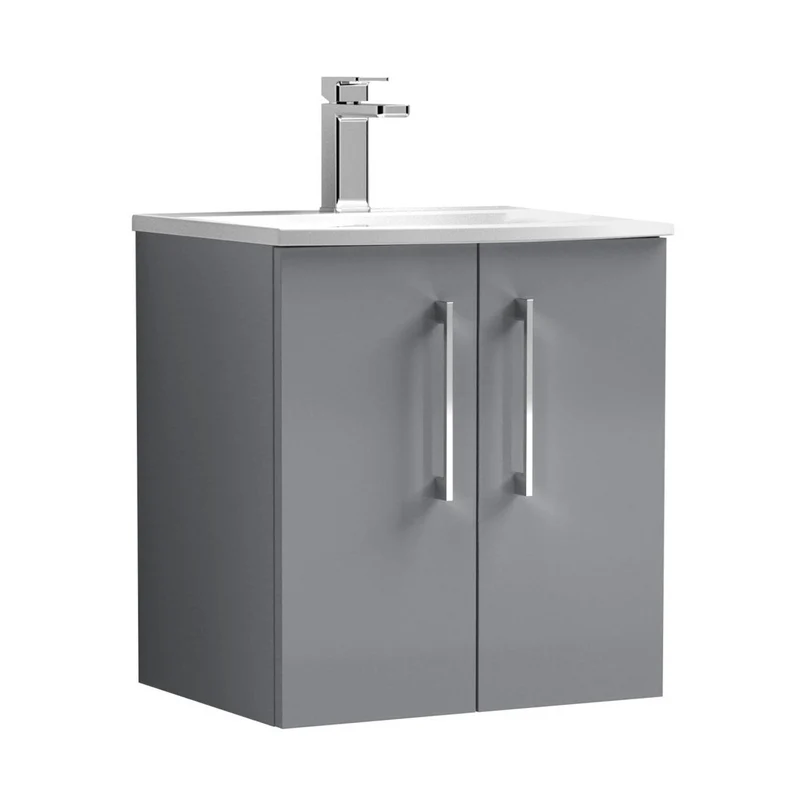 Nuie Arno 500mm Wall Hung 2 Door Vanity & Basin 4 Contemporary Satin Grey MFC Painted Matt 569x510x440mm