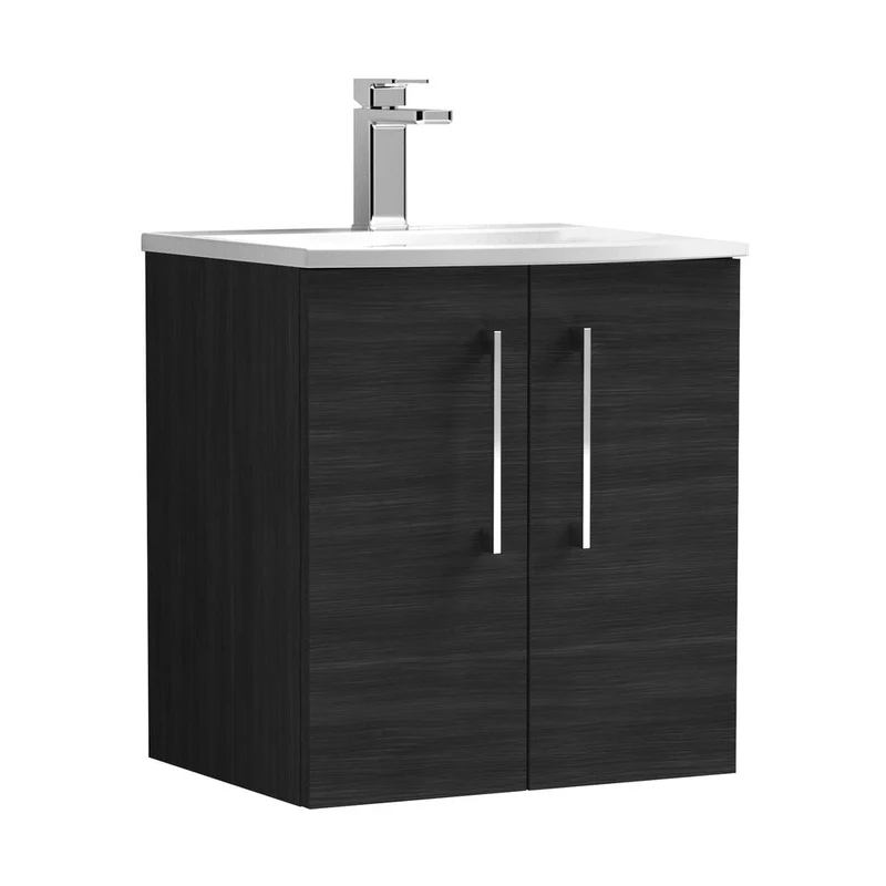 Nuie Arno 500mm Wall Hung 2 Door Vanity & Basin 4 Contemporary Charcoal Black MFC Textured Woodgrain 570x510x440mm