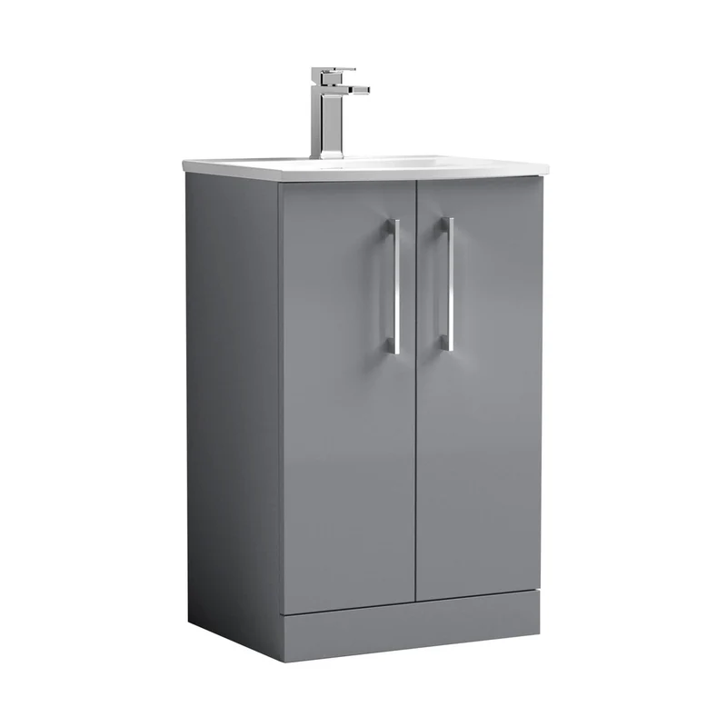 Nuie Arno 500mm Floor Standing 2 Door Vanity & Basin 4 Contemporary Satin Grey MFC 830x510x440mm