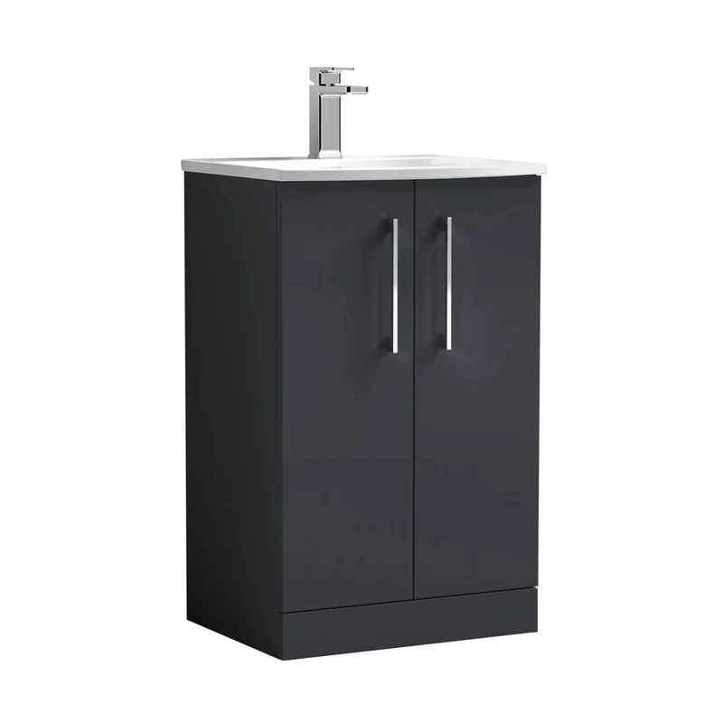 Nuie Arno 500mm Floor Standing 2 Door Vanity & Basin 4 Contemporary Soft Black MFC 830x510x440mm