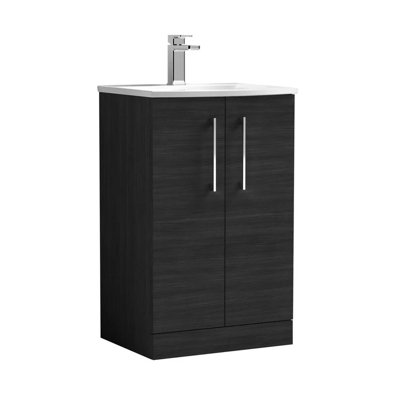 Nuie Arno 500mm Floor Standing 2 Door Vanity & Basin 4 Contemporary Charcoal Black MFC 830x510x440mm