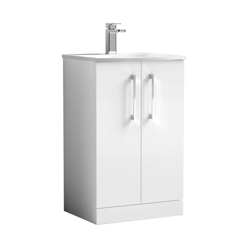 Nuie Arno 500mm Floor Standing 2 Door Vanity & Basin 4 Contemporary Gloss White MFC 830x510x440mm