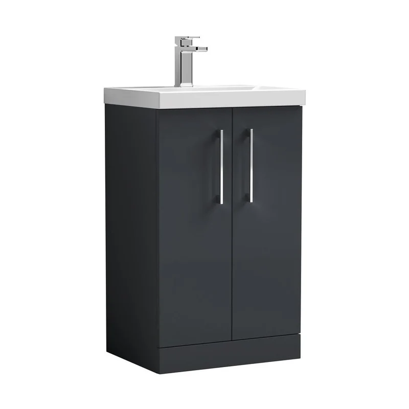 Nuie Arno 500mm Floor Standing 2 Door Vanity & Basin 3 Contemporary Soft Black MFC 850x510x395mm