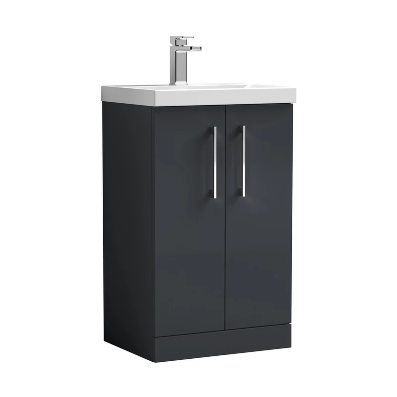 Nuie Arno 500mm Floor Standing 2 Door Vanity & Basin 1 Contemporary Soft Black MFC 840x510x390mm