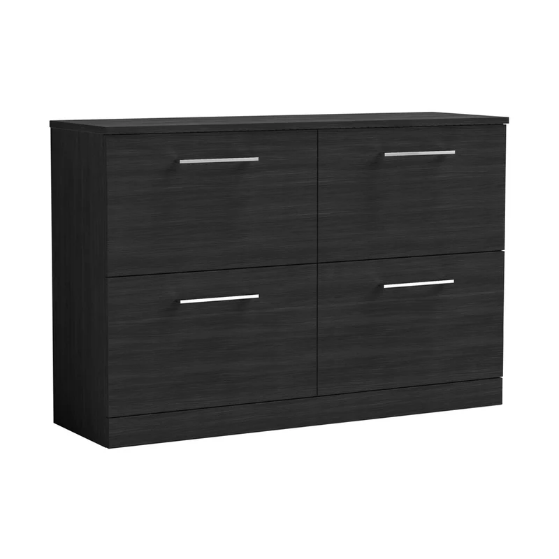 Nuie Arno 1200mm Floor Standing 4 Drawer Vanity & Worktop Contemporary Charcoal Black MFC Textured Woodgrain 818x1205x390mm