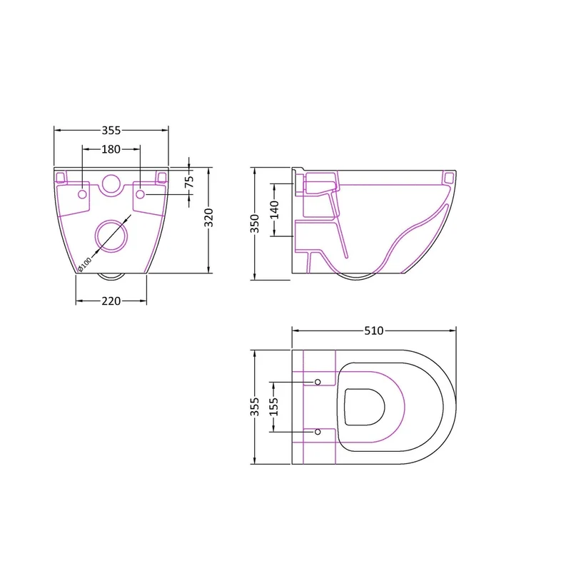 Nuie Provost Wall Hung Pan Contemporary White Vitreous China 350x355x510mm