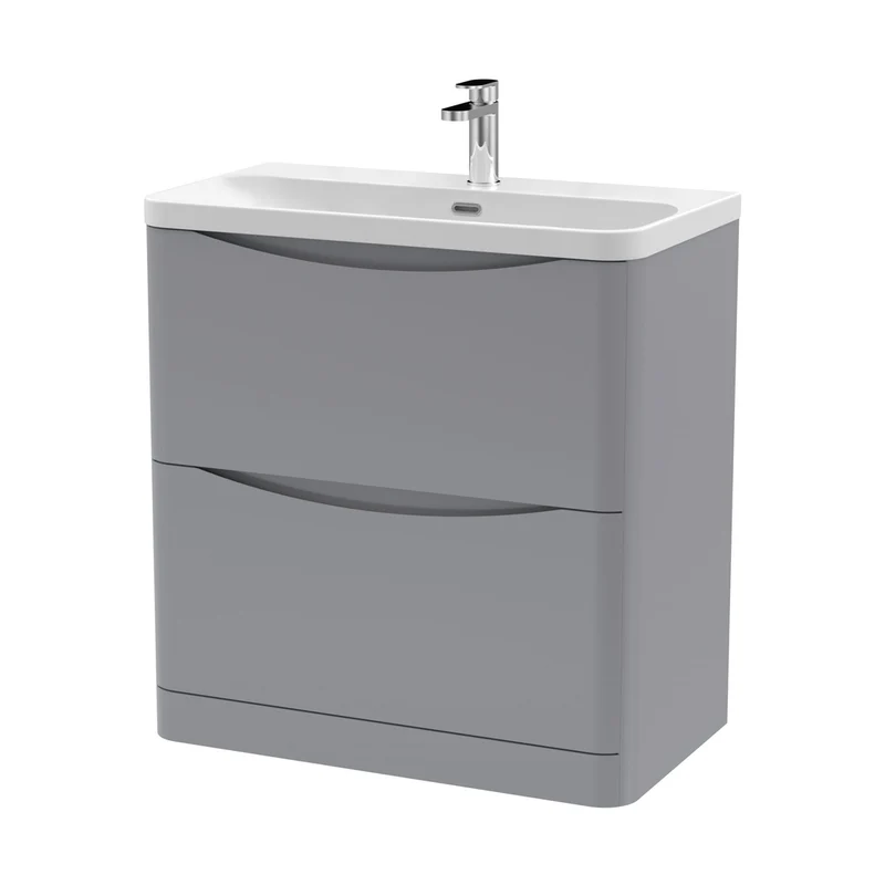 Nuie Lunar 800mm Floor Standing 2 Drawer Vanity & Thin Edge Ceramic Basin Contemporary Satin Grey Ceramic,MFC Painted Matt
