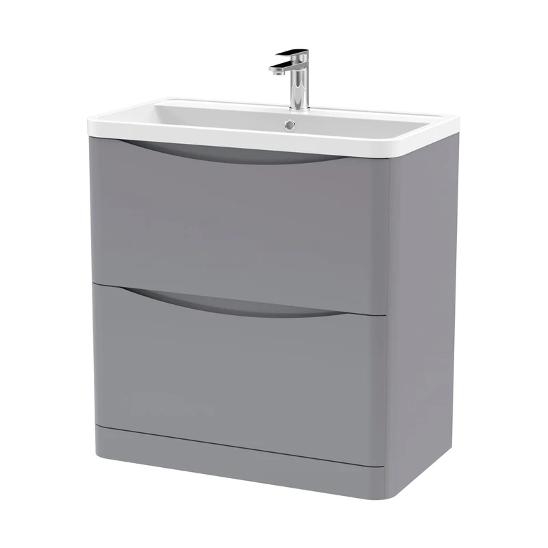 Nuie Lunar 800mm Floor Standing 2 Drawer Vanity & Polymarble Basin Contemporary Satin Grey MFC Painted Matt,polymarble 840x800x445mm
