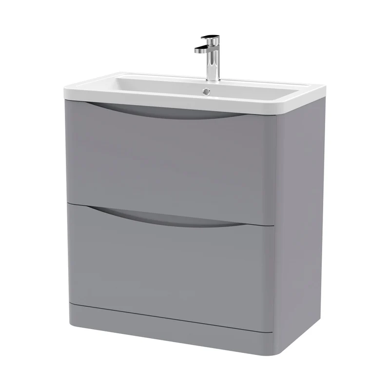 Nuie Lunar 800mm Floor Standing 2 Drawer Vanity & Ceramic Basin Contemporary Satin Grey Ceramic,MFC Painted Matt 840x800x445mm