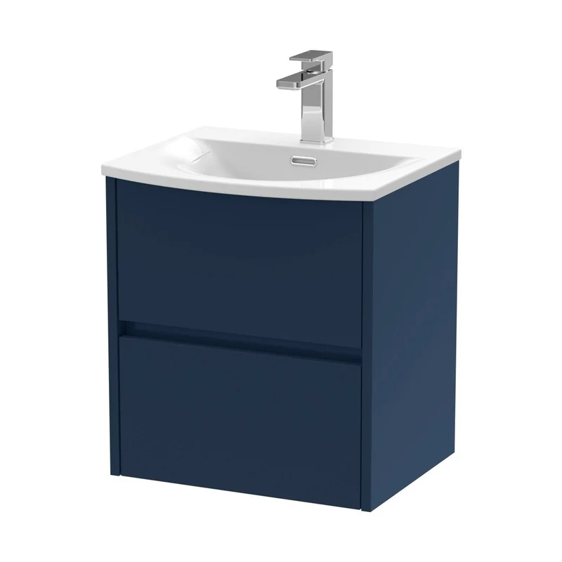 Nuie Havana 500mm Wall Hung 2-drawer Unit & Basin 4 Contemporary Midnight Blue MFC Painted Matt 569x510x440mm