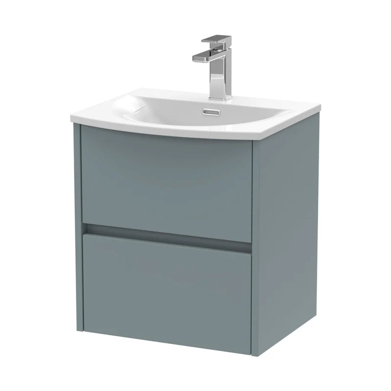 Nuie Havana 500mm Wall Hung 2 Drawer Unit & Basin 4 Contemporary Coastal Grey MFC Smooth Matt 564x510x440mm