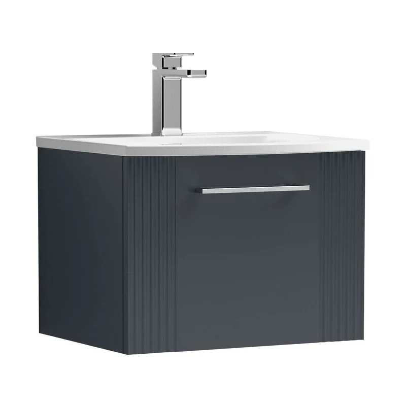 Nuie Deco 500mm Wall Hung Single Drawer Vanity & Basin 4 Contemporary Soft Black MFC Painted Gloss 389x510x440mm