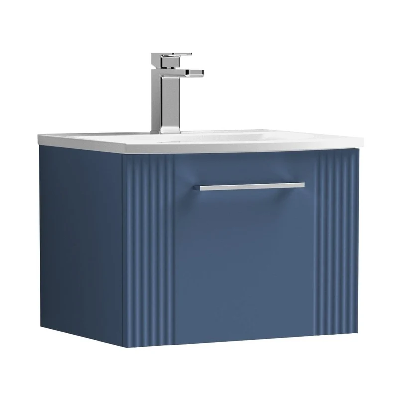 Nuie Deco 500mm Wall Hung Single Drawer Vanity & Basin 4 Contemporary Satin Blue MFC Painted Gloss 389x510x440mm