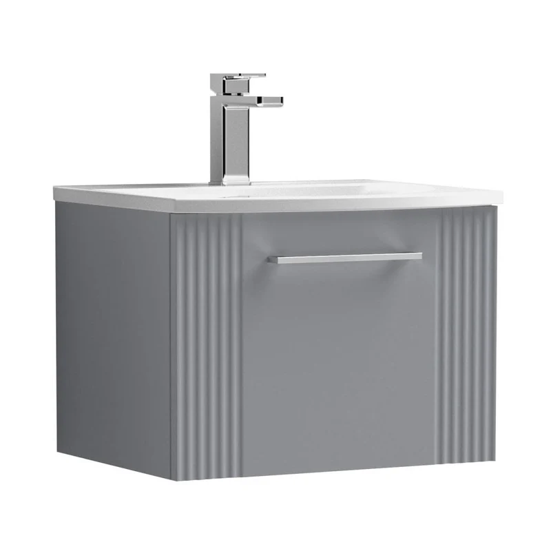 Nuie Deco 500mm Wall Hung Single Drawer Vanity & Basin 4 Contemporary Satin Grey MFC Painted Gloss 389x510x440mm