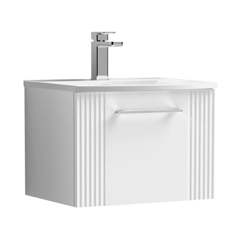 Nuie Deco 500mm Wall Hung Single Drawer Vanity & Basin 4 Contemporary Satin White MFC Painted Gloss 389x510x440mm