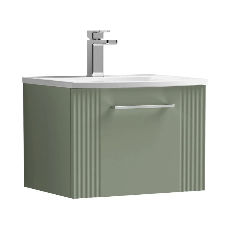 Nuie Deco 500mm Wall Hung Single Drawer Vanity & Basin 4 Contemporary Satin Green MFC Painted Gloss 389x510x440mm