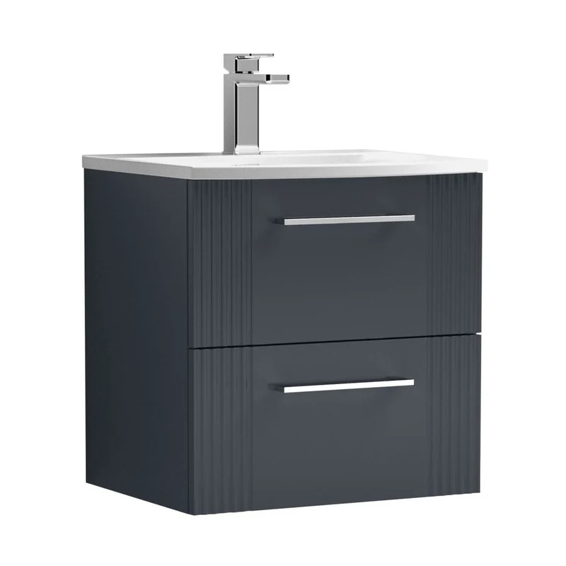 Nuie Deco 500mm Wall Hung 2 Drawer Vanity & Basin 4 Contemporary Soft Black MFC Painted Gloss 530x510x440mm