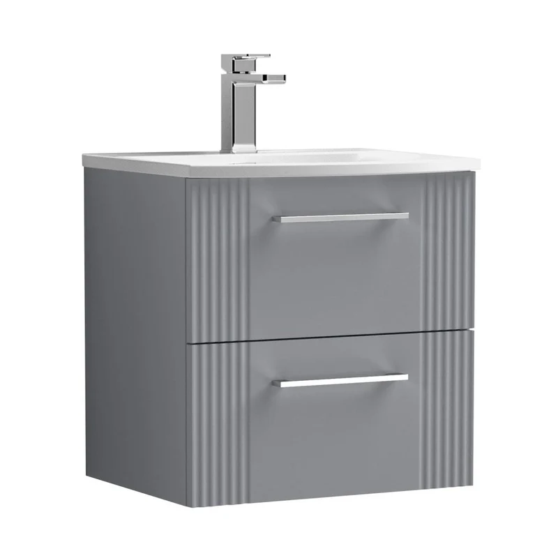Nuie Deco 500mm Wall Hung 2 Drawer Vanity & Basin 4 Contemporary Satin Grey MFC Painted Gloss 530x510x440mm