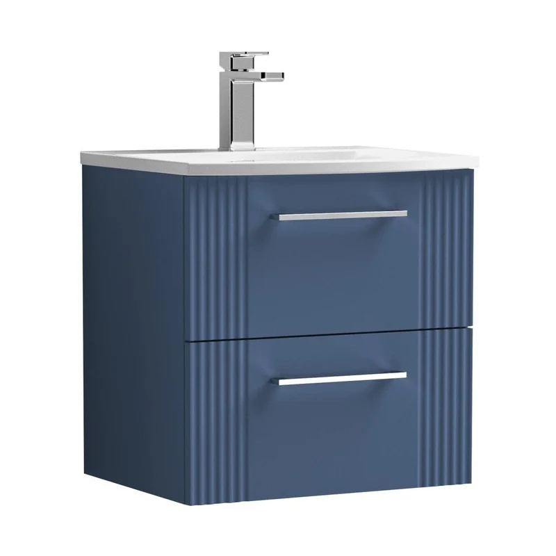 Nuie Deco 500mm Wall Hung 2 Drawer Vanity & Basin 4 Contemporary Satin Blue MFC Painted Gloss 530x510x440mm