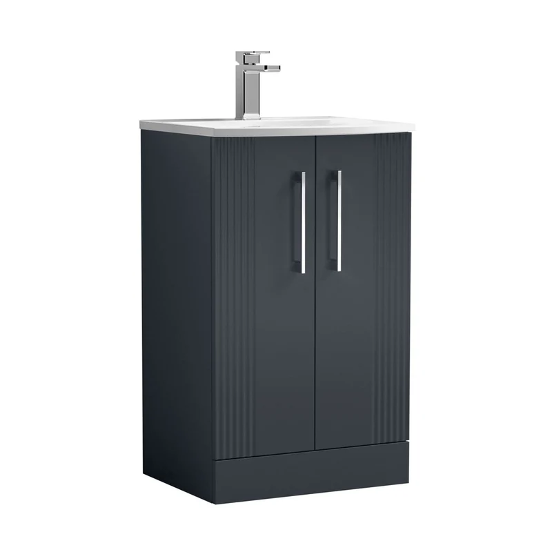 Nuie Deco 500mm Floor Standing 2 Door Vanity & Basin 4 Contemporary Soft Black MFC Painted Gloss 840x510x440mm