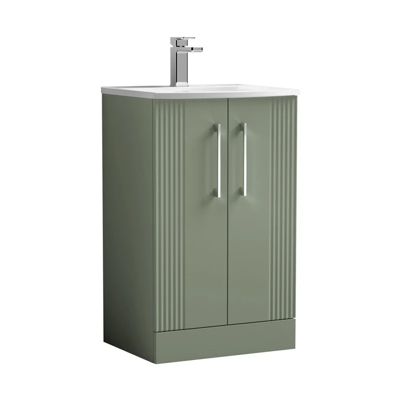 Nuie Deco 500mm Floor Standing 2 Door Vanity & Basin 4 Contemporary Satin Green MFC Painted Gloss 840x510x440mm