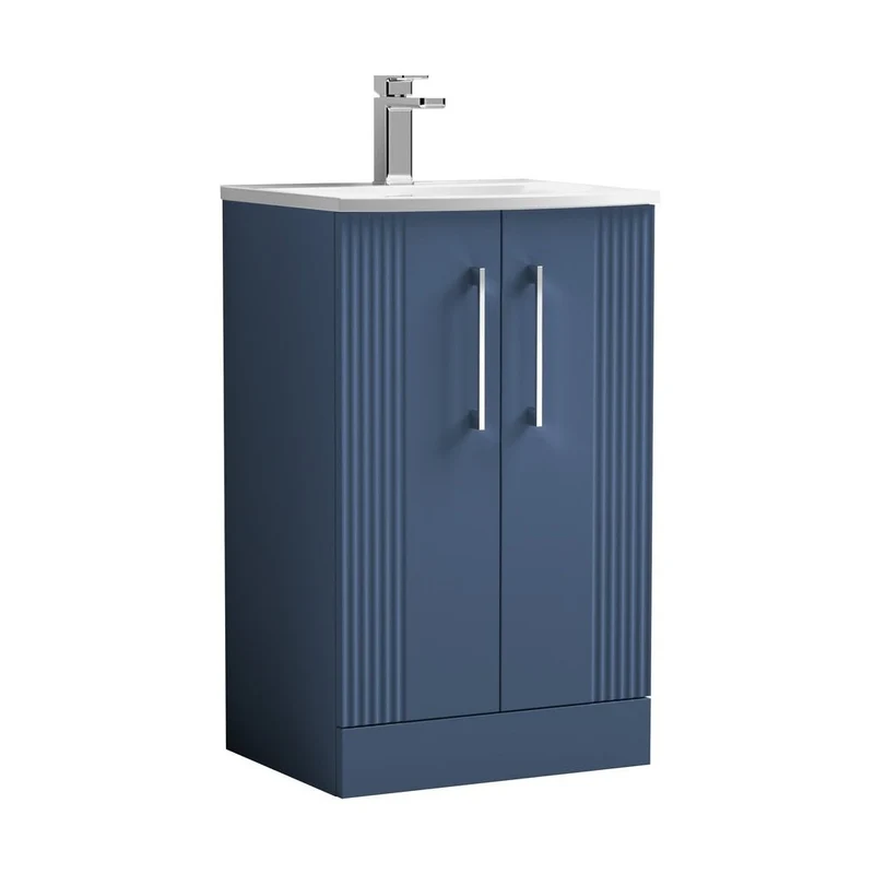 Nuie Deco 500mm Floor Standing 2 Door Vanity & Basin 4 Contemporary Satin Blue MFC Painted Gloss 840x510x440mm