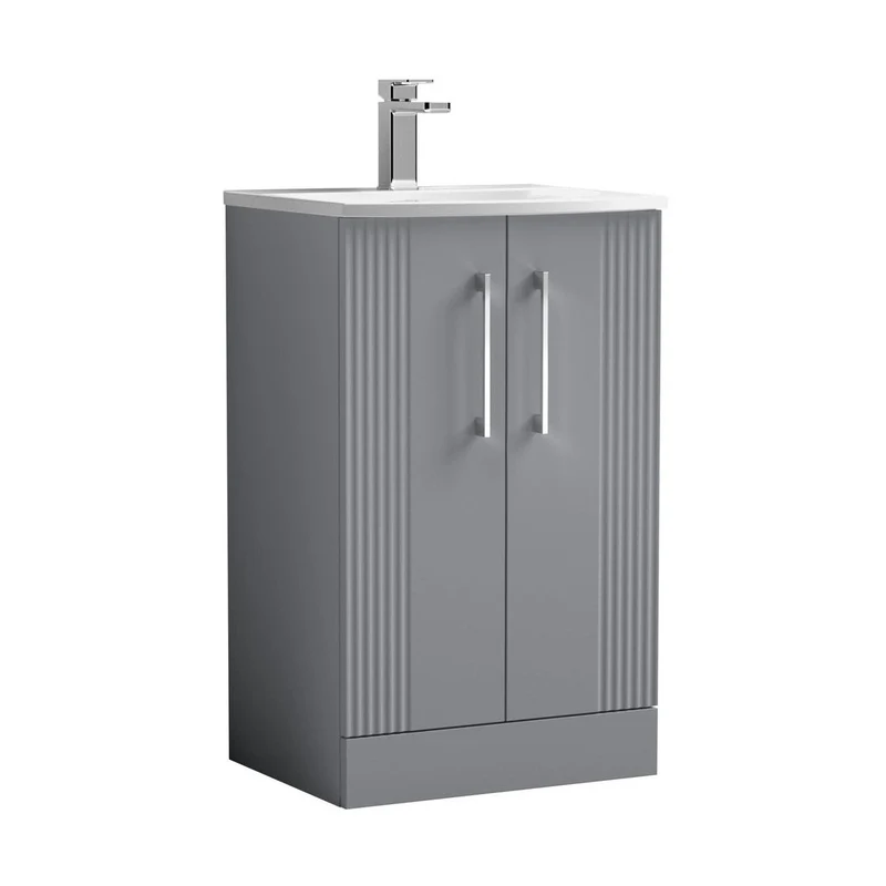 Nuie Deco 500mm Floor Standing 2 Door Vanity & Basin 4 Contemporary Satin Grey MFC Painted Gloss 840x510x440mm