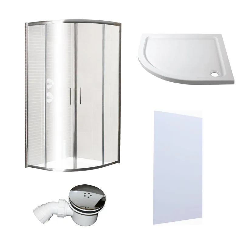 900mm Quadrant Shower Enclosure and Wall Panels Bundle with Door, Tray, Waste and White Wall Panels