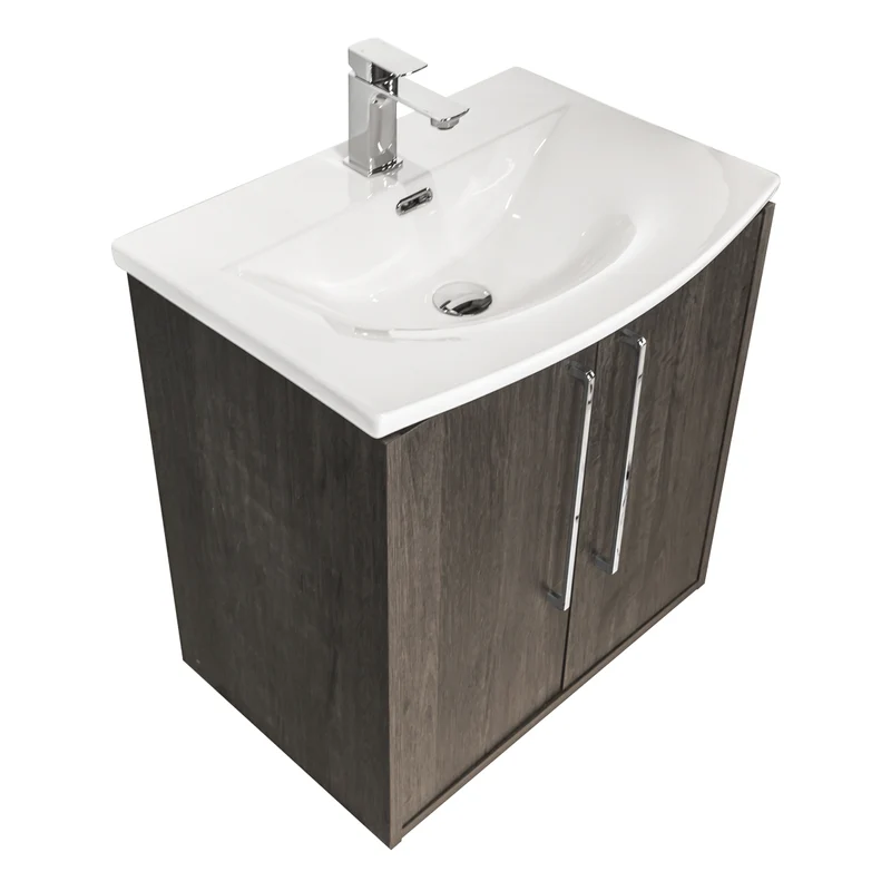 Josef Martin Urbano 600mm Space Saver Wall Hung 2 Door Vanity Unit & Modern Curved Inset Basin - Roble Azabache