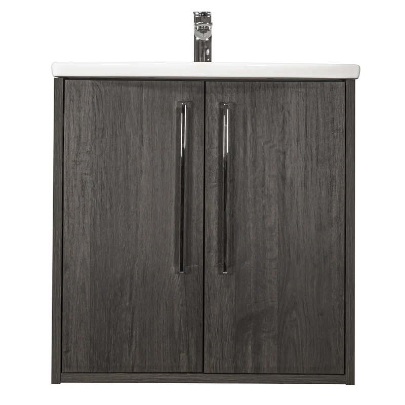 Josef Martin Urbano 600mm Space Saver Wall Hung 2 Door Vanity Unit & Modern Curved Inset Basin - Roble Azabache