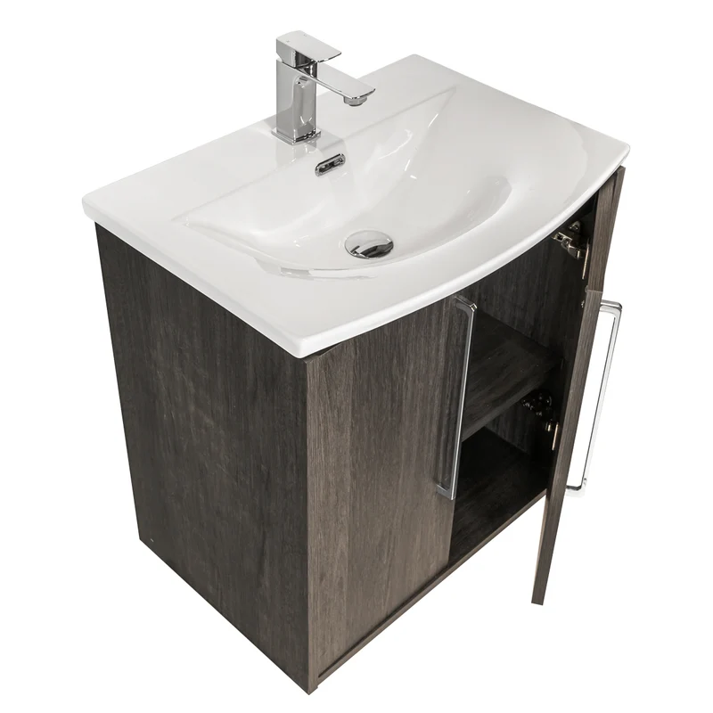 Josef Martin Urbano 600mm Space Saver Wall Hung 2 Door Vanity Unit & Modern Curved Inset Basin - Roble Azabache